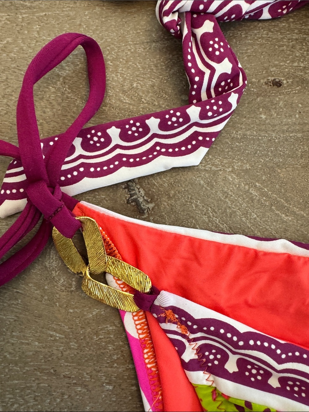 Trina Turk Women’s Floral Tie-Side Bikini Set in Coral & Green - Picture 3 of 4
